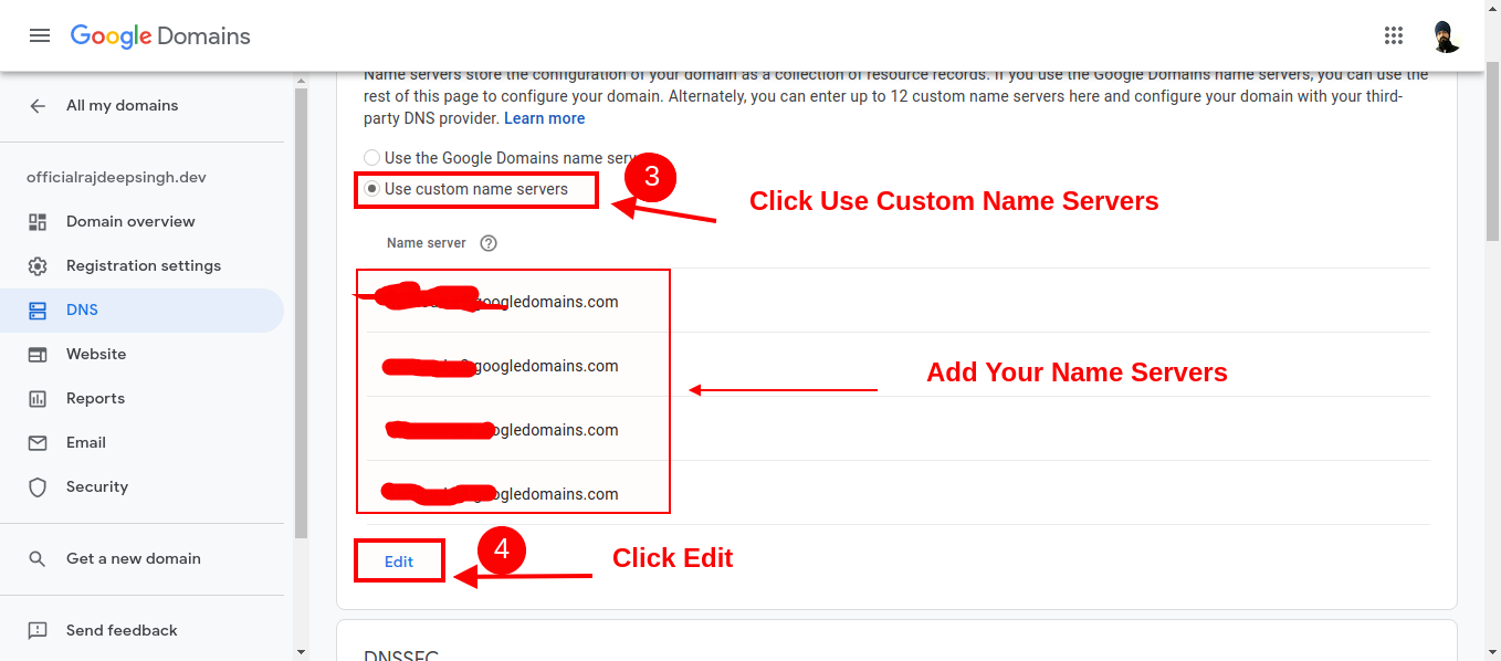 Add Custom Name Servers