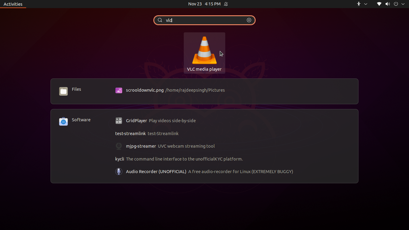 Search the VLC media player and open it